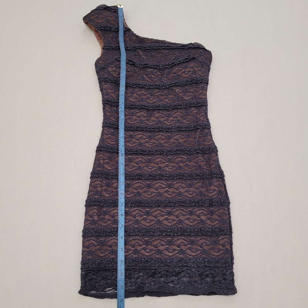 Bloom One Shoulder Metallic Ruffle Lace Mini Dress - Picture 6 of 12